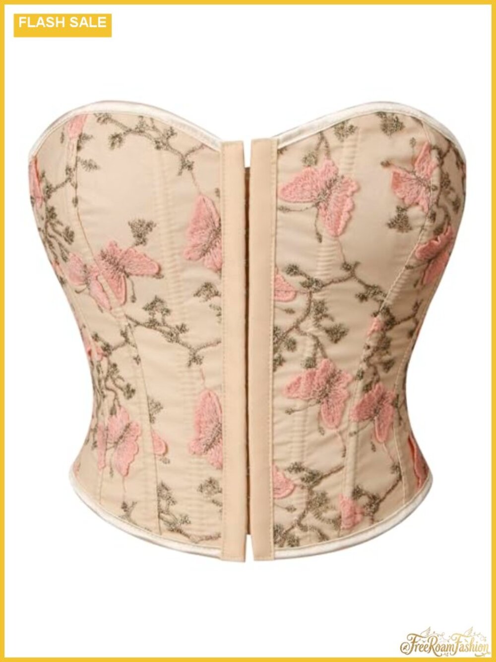 Embroidered Floral Bustier Strapless Overbust Corset Top